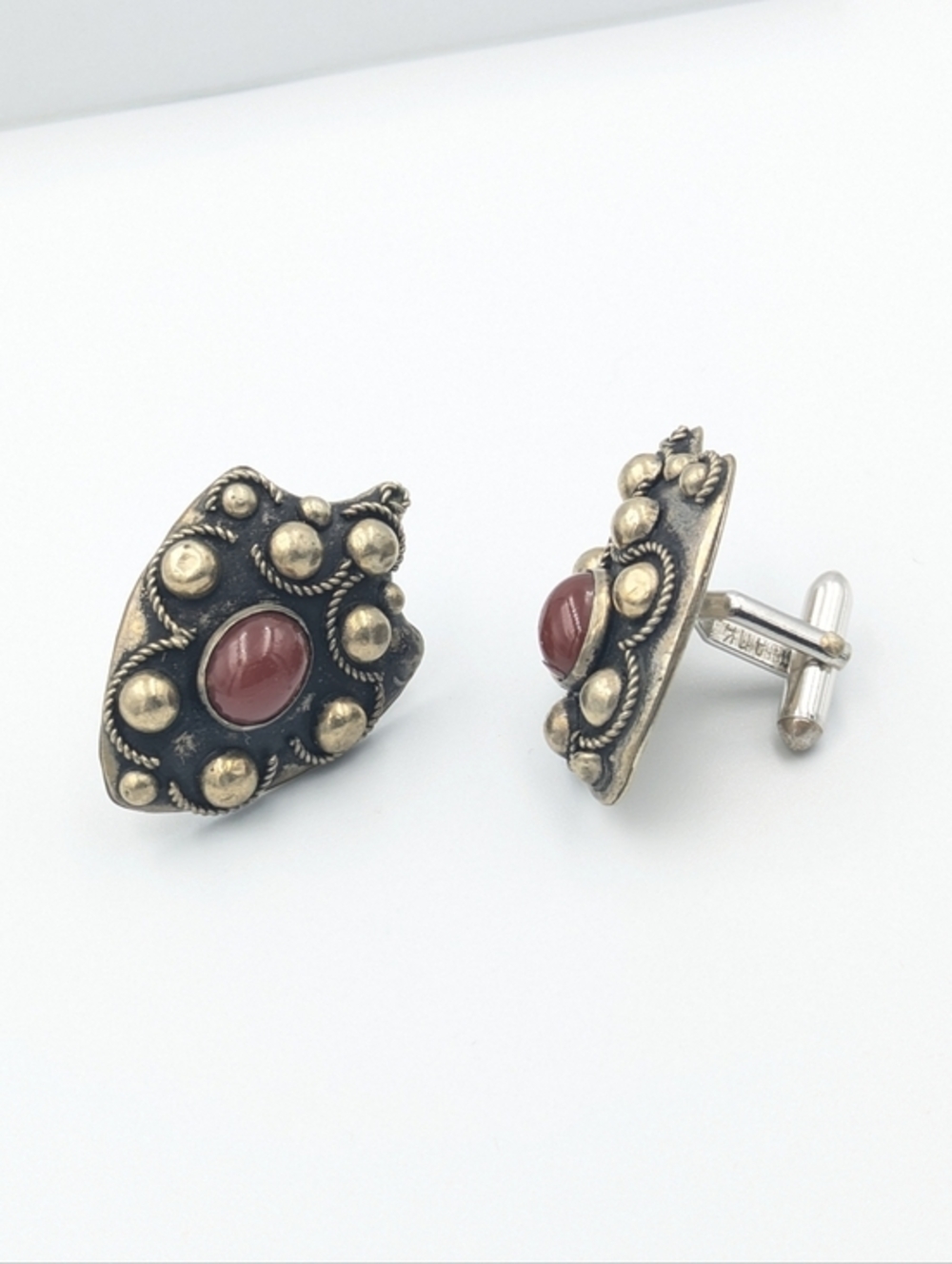 Vintage Swank carnelian stone metalwork cufflinks